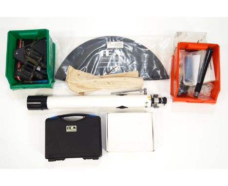 A selection of Astronomical telescope spare lenses. a collimator, binocular viewers and other items