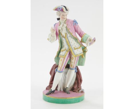 A French bisque figure of a man holding a shoe, Bon blue applied patch, 37cm high