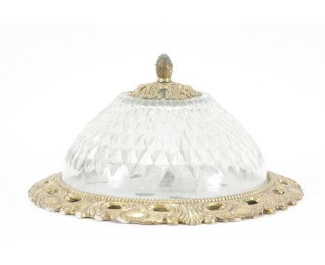 A moulded glass ceiling light with cast gilt metal mounts, 35cm diameter