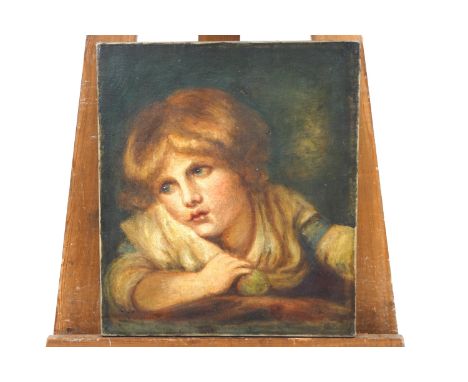 A 19th century portrait of  a young girl with an apple, oil on canvas, 40cm x 35cm