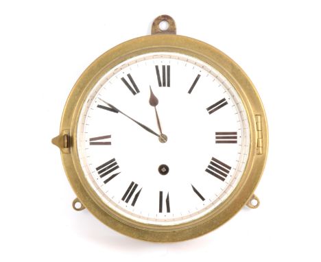 Brass cased ships clock, enamelled dial, diameter 19cm.