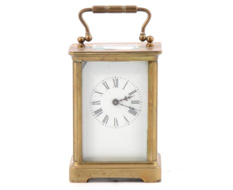 Brass carriage clock, enamelled dial, non-striking, 12cm.