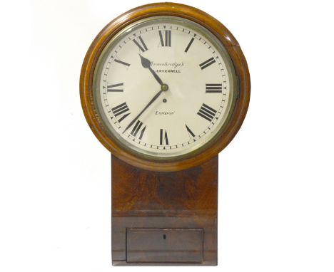 Victorian mahogany wall clock, Bracebridge's Clerkenwell, London, fusee movement.