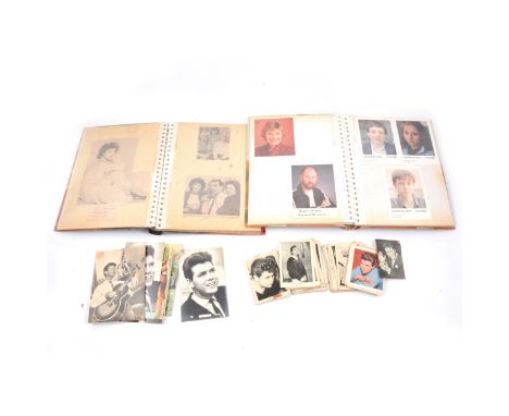 A collection of portrait postcards, some signed but mostly facsimile signatures, mostly British soap operas, and other music-