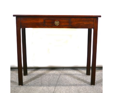 George III mahogany side table, rectangular top, frieze drawers, chamfered legs, width 84cm, depth 39cm, height 71cm.