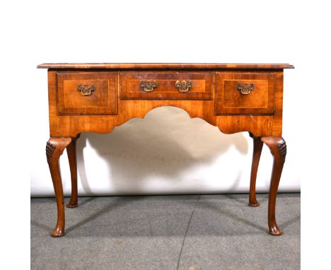 Victorian walnut side table, George II style, rectangular top with quartered veneers, stringing and crossbanding, moulded edg