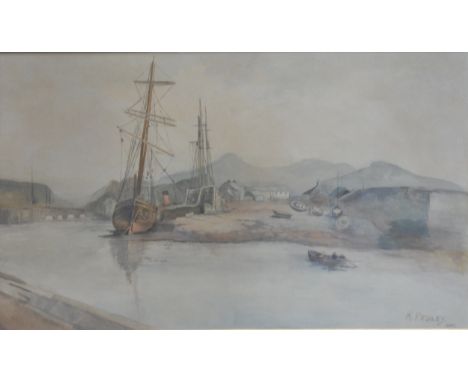 Austin Smith, The Lighthouse 1925, signed and dated, watercolour, 26cm x 35cm; M. Pedley, Low tide in the estuary, signed, wa