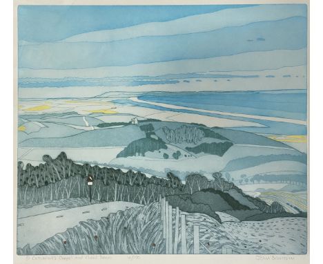 John Brunsdon, St. Catherine's Chapel and Chisel Beach signed, titled, and number in pencil 41/150, colour print, image 44.5c