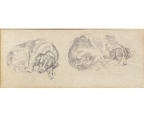 English School, Dog studies, monogrammed, pencil, 9.5cm x 20.5cm; and English School, hunting sketch, initialled LH, pencil a