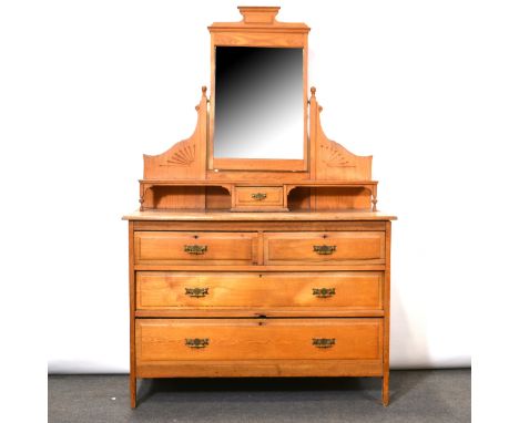 Victorian stripped walnut dressing table, rectangular mirror above a trinket drawer, two short and two long drawers under, wi