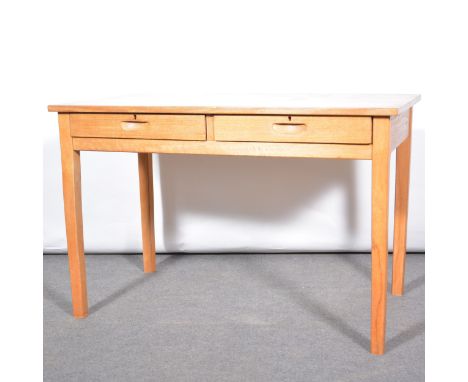 Arts &amp; Crafts ash and beech writing table, rectangular top, two drawers, square tapering legs, width 107cm, depth 60cm, h