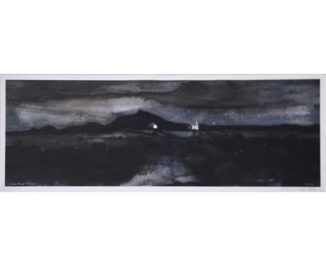After John Knapp-Fisher, Landscape with church, signed and numbered in pencil 405/500, colour print, 20cm x 57cm.