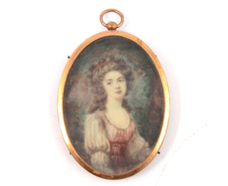 English School, Portrait miniature of a lady, 7x5cm, brass frame.