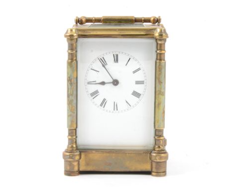 Brass carriage clock, rectangular enamelled dial, non-striking movement, 14.5cm.
