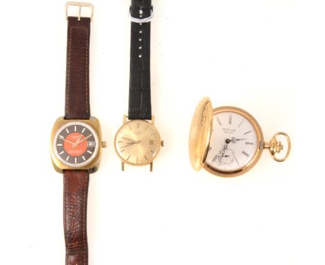 A Regency gold-plated wristwatch with orange and brown dial, raised white baton markers, centre seconds hand and date apertur