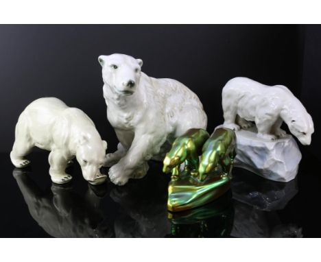 ROYAL DUX, porcelain model of a polar bear, impressed marks to base, 26.5cm high, together with another model of a bear on a 