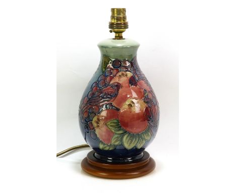 SALLY TUFFIN (BRITISH, b. 1938) for MOORCROFT, Finch Blue designed ovoid lamp (shape L7/7), with green felt to base, size c18