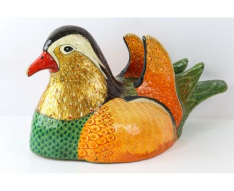 SERGIO BUSTAMANTE, (Mexican, b. 1949), Mandarin duck, painted papier mache, with gilding, 23cm high x 45cm longCondition Repo