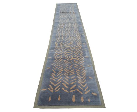 KATE BLEE FOR CHRISTOPHER FARR, a herring bone runner, knotted wool,  label to back, date of manufacture 28.10.17, 745 cm lon