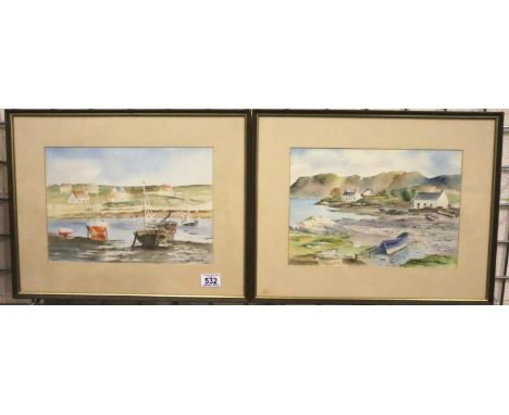 John Seabrook (20th century); pair of watercolours Normandy seascape and another. 33 x 23 cm. Not available for in-house P&am