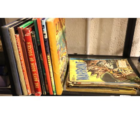 Quantity of 1950s boys comics and annuals and a stamp album including Roy Rogers, Super Boy, Space Ace, Flying Aces, Battle A
