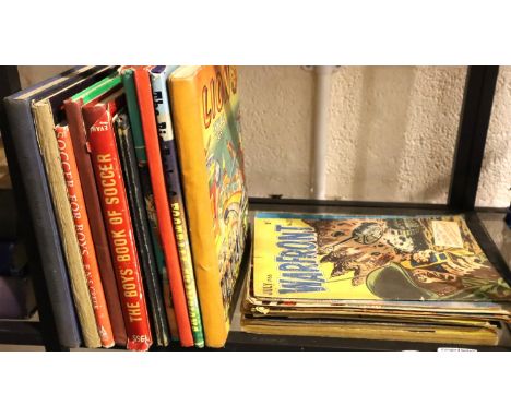 Quantity of 1950s boys comics and annuals and a stamp album including Roy Rogers, Super Boy, Space Ace, Flying Aces, Battle A