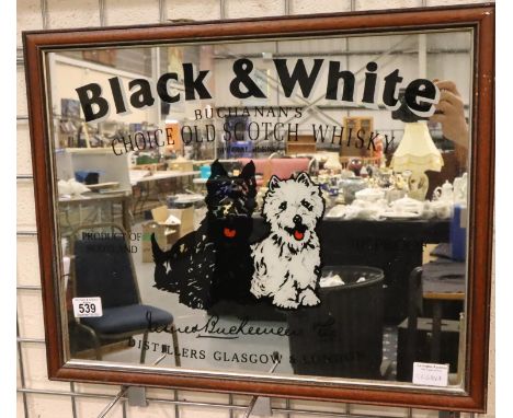 Black and white Scotch Whisky advertising mirror, 50 x 40 cm. Not available for in-house P&amp;P, contact Paul O'Hea at Mailb