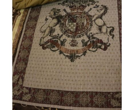 Fleur modern crested throw, 170 x 120 cm, lacking one corner tassel. P&amp;P Group 3 (£25+VAT for the first lot and £5+VAT fo
