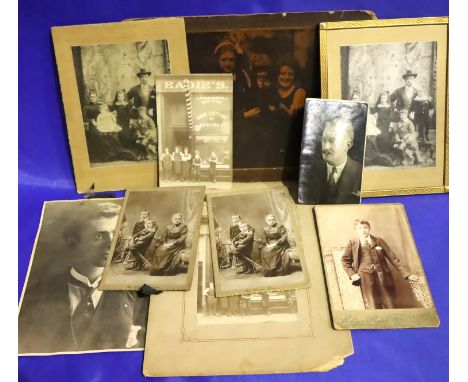 Small collection of Edwardian photographs including Robert Eadies Barber Shop Glasgow 1901. P&amp;P Group 1 (£14+VAT for the 