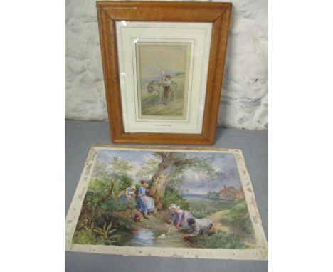 In the manner of Birket Foster - two watercolours to include one entitled Her First Riding Lesson, 16 x 10 and another of chi