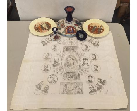 Vintage commemorative collectables to include a Queen Victoria Jubilee printed panel British Navy Pussers Rum decanter, Crown