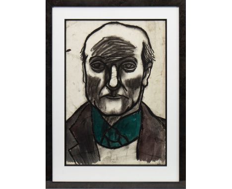 * PETER HOWSON OBE (SCOTTISH b 1958), PORTRAIT OF A MAN II mixed media, signed and dated 1980 40cm x 28cm Mounted, framed and