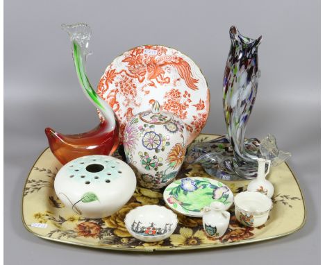 A tray lot of collectables to include Murano style glassware models, Radford, Mailing, Royal Crown Derby, crested ware and an