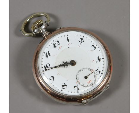A continental silver pocket watch with white enamel dial and second subsidiary dial. (AF).