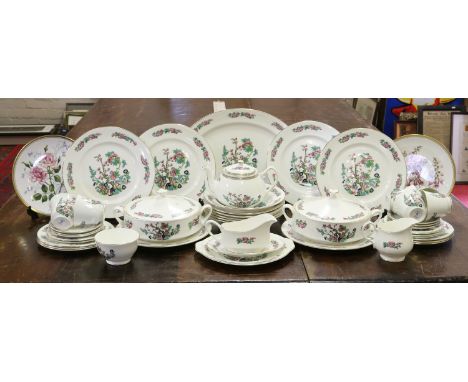 An English bone china Indian tree part tea/dinner service, approximately forty five pieces and two Spode cabinet plates.