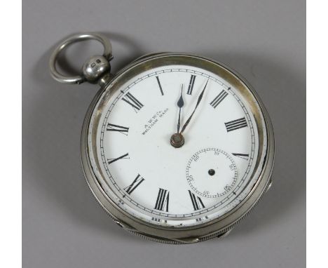 A silver cased pocket watch with white enamel dial and Roman numeral markers, assayed Birmingham 1897.