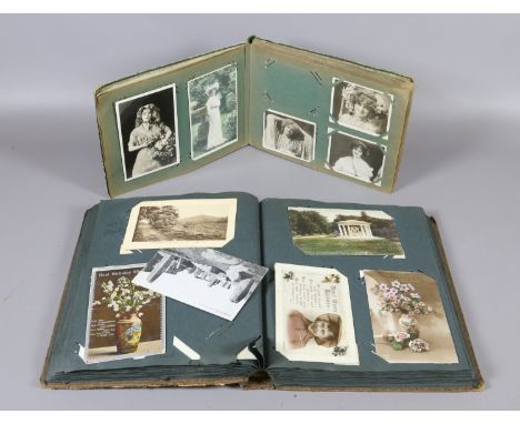 Two vintage postcard albums. One containing film stars and the other topographical scenes. Colour and monochrome. 