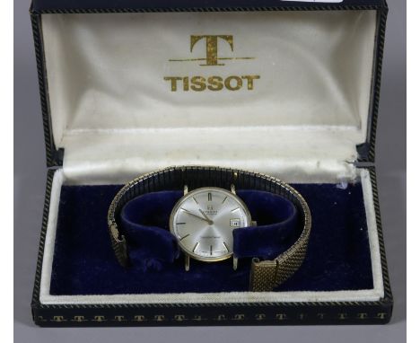 A gentleman's 9 carat gold Tissot manual  visodate Seastar Seven wristwatch with gold plated bracelet. Having satin dial, bat