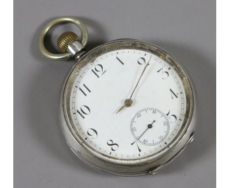 A silver cased gentleman's pocket watch with white enamel dial and second subsidiary dial.