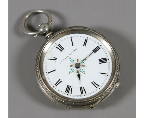 A silver cased fob watch.