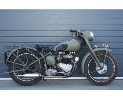 Triumph TRW motorcycle. 1964. 500cc.Frame No.Engine No. Engine turns over. Registered in 1972 after leaving the services. Reg