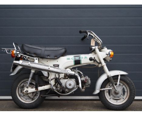 Honda ST70 motorcycle. 72cc. 1972. Frame No. 138500Engine No. 117852Runs and rides. Needs light recommissioning. Reg. LYU 351