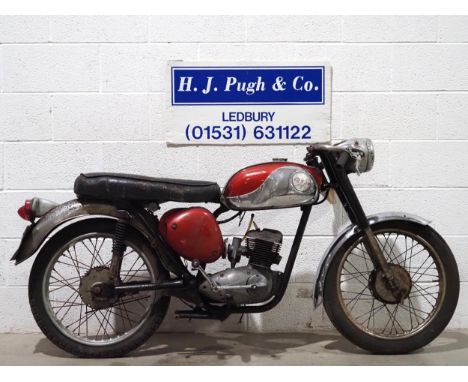 BSA Bantam D10 motorcycle project. 1967. 175cc. Engine turns over with compression. Reg. KHA 419E. V5. 