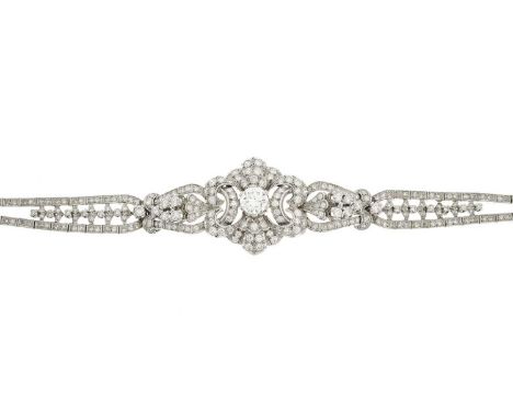 A mid 20th century circular-cut diamond openwork bracelet, with partially concealed push-piece clasp, estimated total diamond