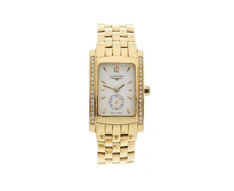 Longines, an 18ct gold Dolce Vita bracelet watch, factory diamond set case, reference L5.155.7, quartz movement, serial 31057