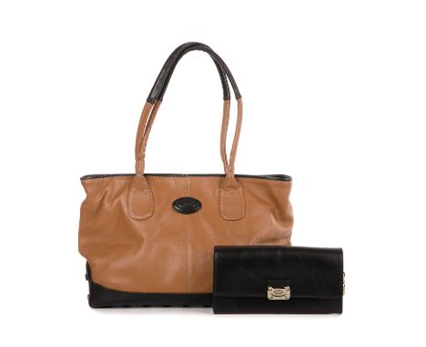 Tod's, two leather bags, to include a tan leather handbag with black leather trim and protective leather base treads, togethe