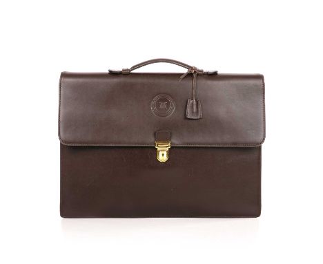 Celine, a vintage leather briefcase, crafted from smooth brown leather, featuring the maker's logo embossed to the centre fro