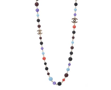 Chanel, a multicoloured bead necklace, designed with gold-tone hardware, featuring enamelled CC spacers and a lobster-clip fa