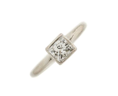 An 18ct gold square-shape diamond single-stone ring, with tapered band, diamond estimated weight 0.70ct, I-J colour, SI clari