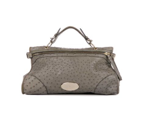 Mulberry, an ostrich Taylor handbag, crafted from grey ostrich skin, with polished gold-tone hardware, maker's front logo pla
